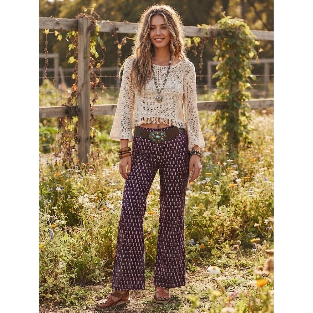 Maeve‎ Vintage Style Tulip Print Bootcut Pants Bohemian Festival Wear Women's 4P
